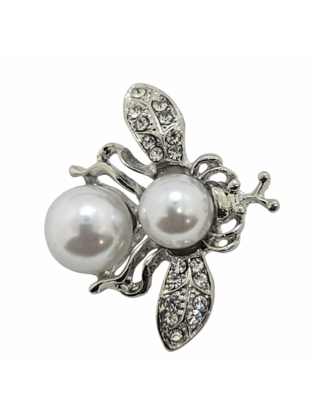 ✨Elegant Vintage Style Pearl Bee Brooch Silver Sparkling Crystals Insect Pin New - Picture 2 of 5